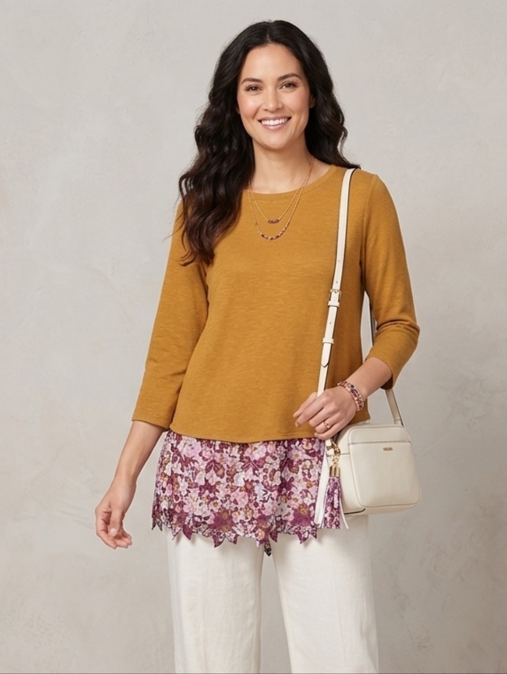 LOGO - Terry Top with Poplin Ruffle Hem
